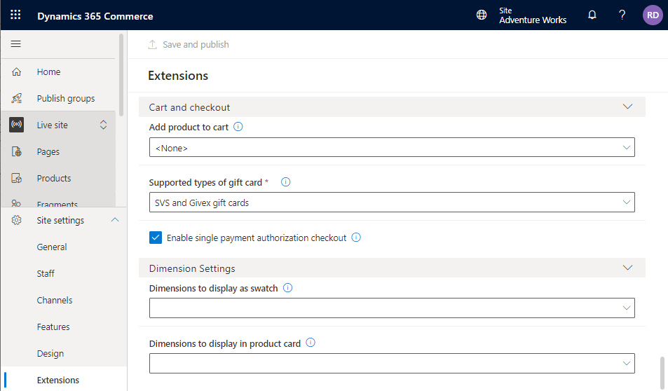 Enabling enhanced payments in storefront checkout in Commerce site builder.