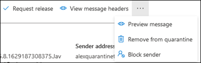 The available buttons in the quarantined message details if the quarantine policy gives the user limited access permissions
