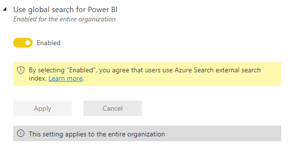 Screenshot of the use global search for power b i admin setting.