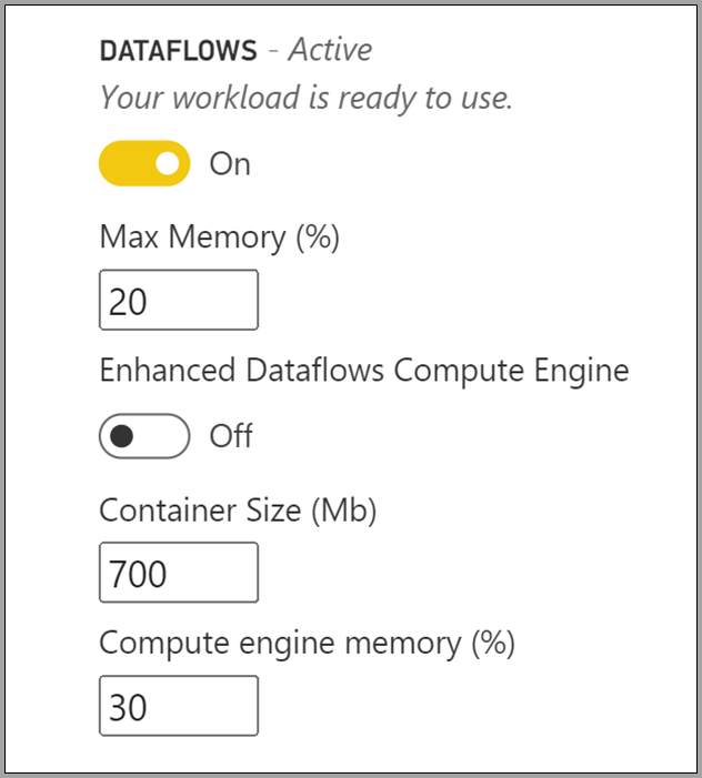 Dataflow workload settings