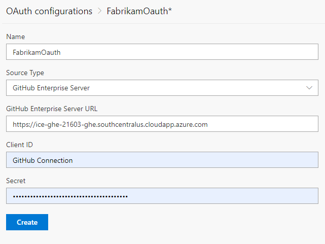 OAuth yapılandırmaları iletişim kutusu.