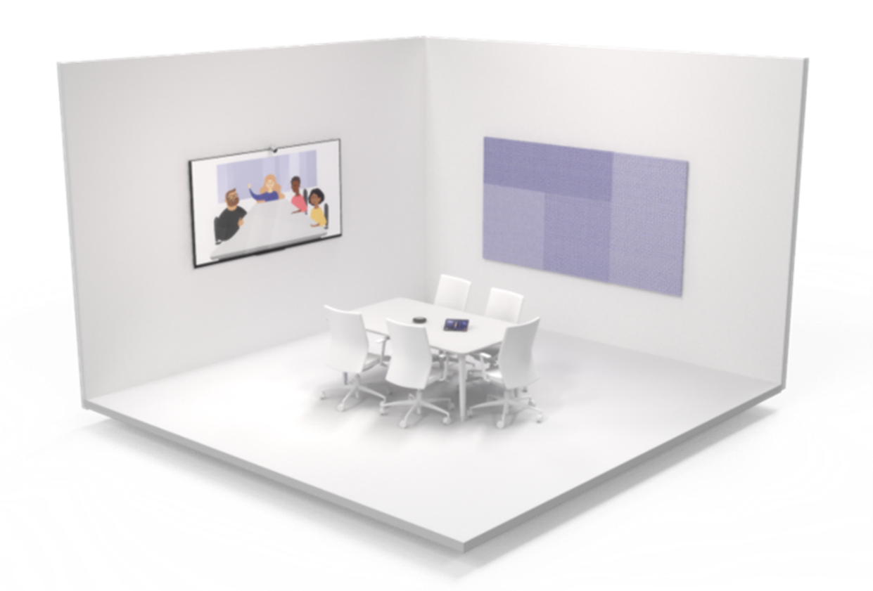 Render of small traditional meeting room optimized for Teams meetings.