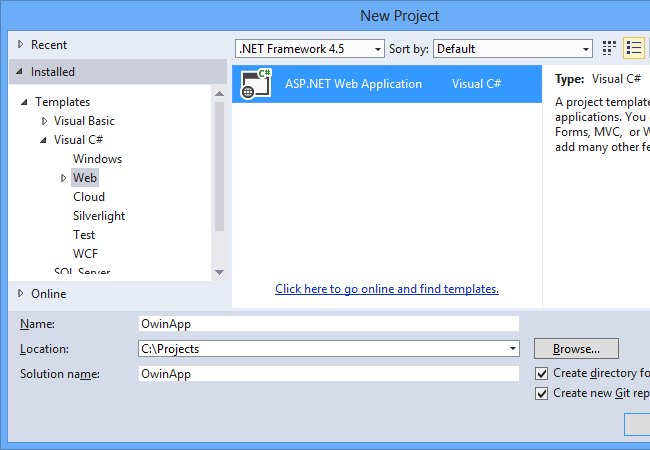 Yeni ASP.NET proje çizimi