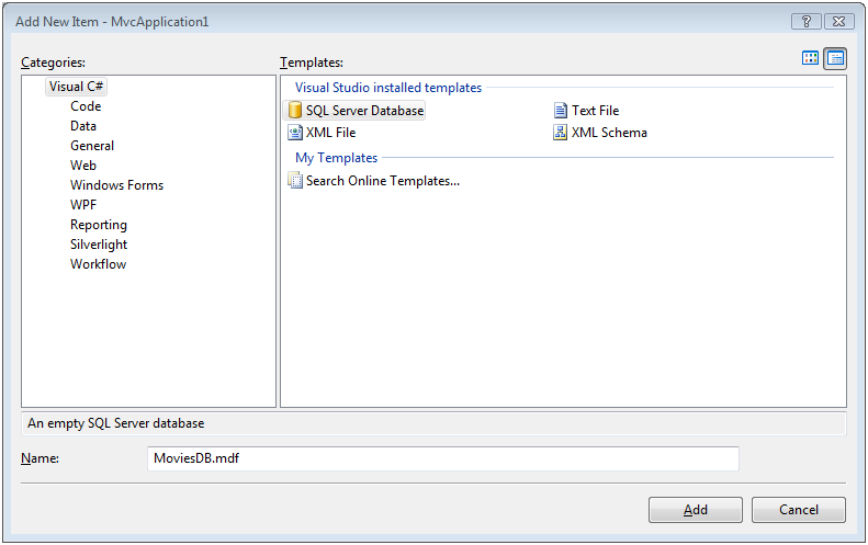 Yeni SQL Server Veritabanı ekleme