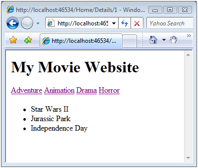 Görünüm ana sayfasında film kategorilerini görüntüleme