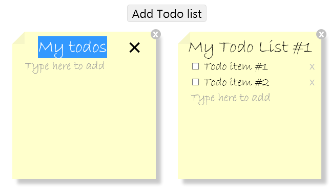 En üstte iki Yapılacaklar Listesi ve Yapılacaklar Listesi Ekle düğmesini gösteren ekran görüntüsü.