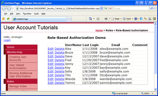 UserGrid GridView, Sistemdeki Her Kullanıcı Hakkındaki Bilgileri Listeler