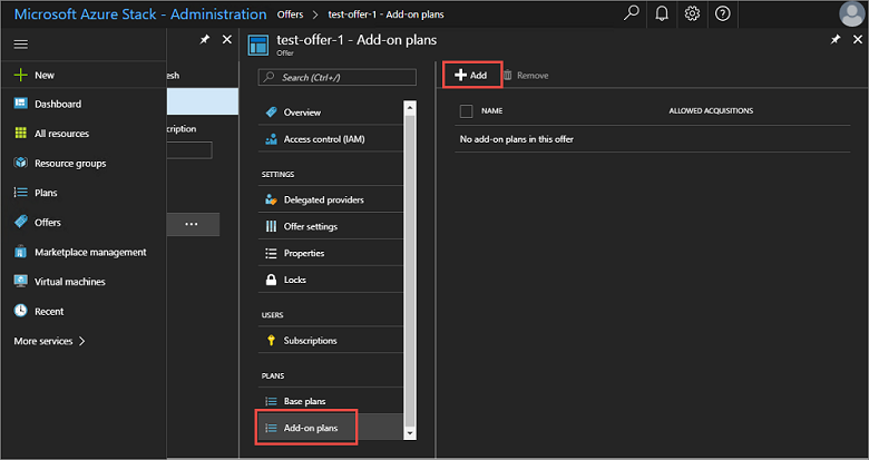 Select add-on plans in Azure Stack administrator portal
