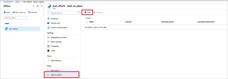 Azure Stack yönetici portalında eklenti planlarının nasıl seçildiğini gösteren ekran görüntüsü.