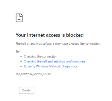 İnternet erişiminin engellendiğini gösteren ekran görüntüsü.