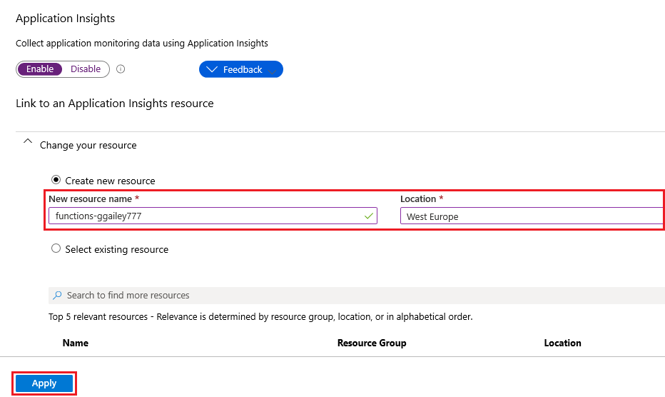 Create an Application Insights resource
