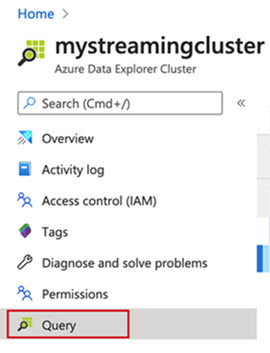 Select query in the Azure Data Explorer portal to enable streaming ingestion.
