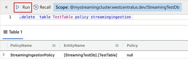 Delete streaming ingestion policy in Azure Data Explorer.