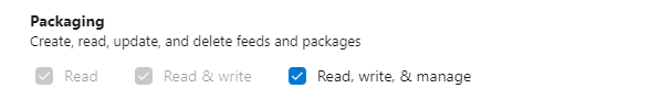 Paketleme izinlerinin nasıl seçiliyor olduğunu gösteren ekran görüntüsü.