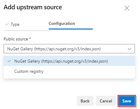 A screenshot showing how to add the NuGet upstream.