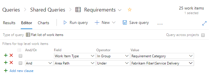 Requirement category query