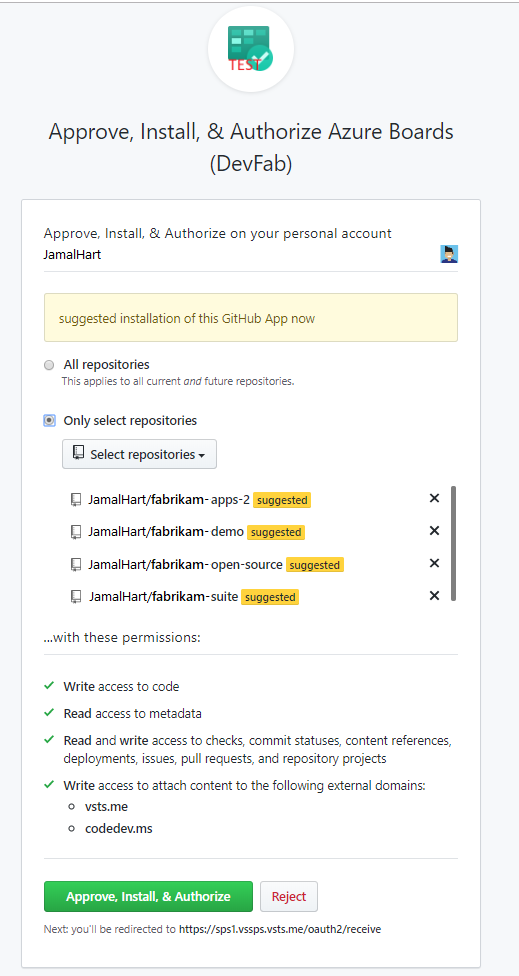 GitHub depolarını onaylamayı gösteren ekran görüntüsü.
