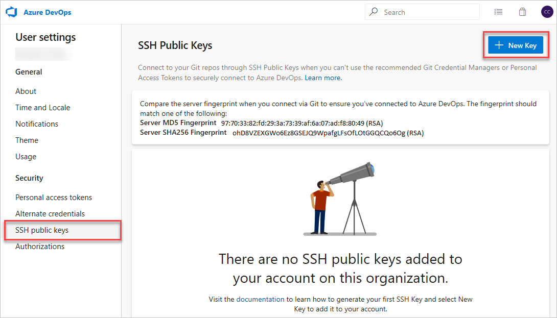 Azure DevOps'ta Güvenlik Yapılandırması'na erişimi gösteren ekran görüntüsü.