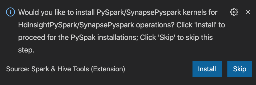 Screenshot shows an option to skip the PySpark installation.