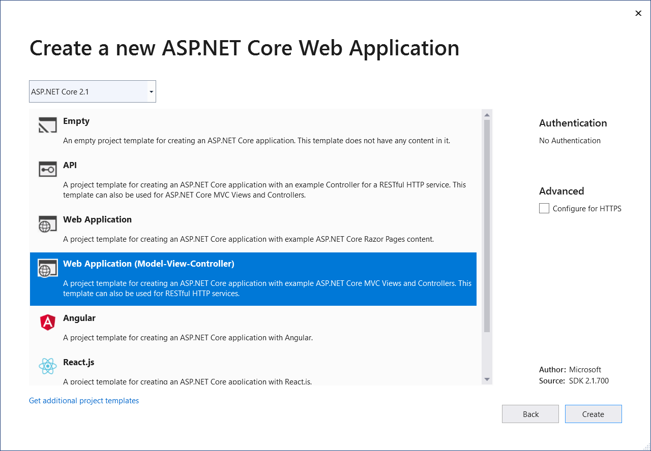 ASP.NET proje türünü seçme