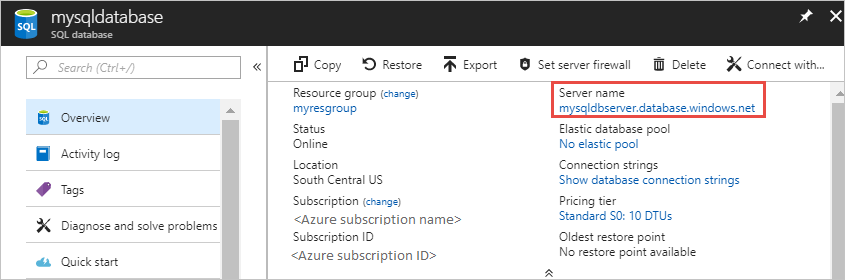 Azure SQL sunucu ayrıntılarını alma