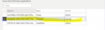 Azure AD uygulamaları listesinde DtAppID istemcisi.