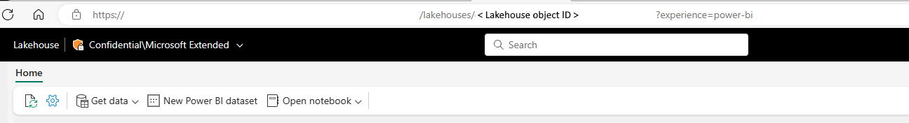 Lakehouse nesne kimliğini gösteren ekran görüntüsü.