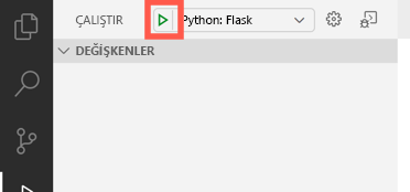 Screenshot that shows the green arrow selected to run Flask.