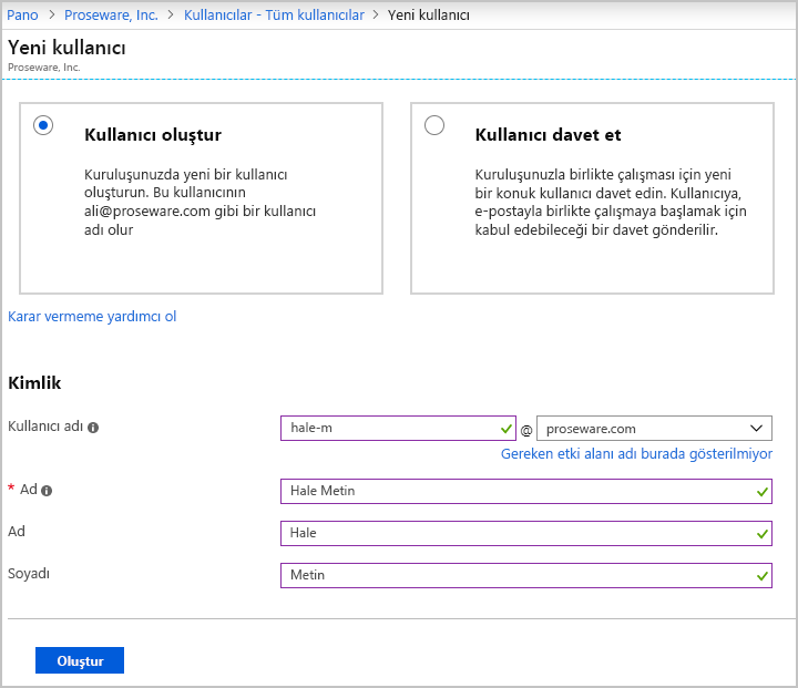 Screenshot of adding a new user for a custom domain.