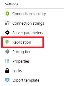 Image showing replication setting in the Azure portal