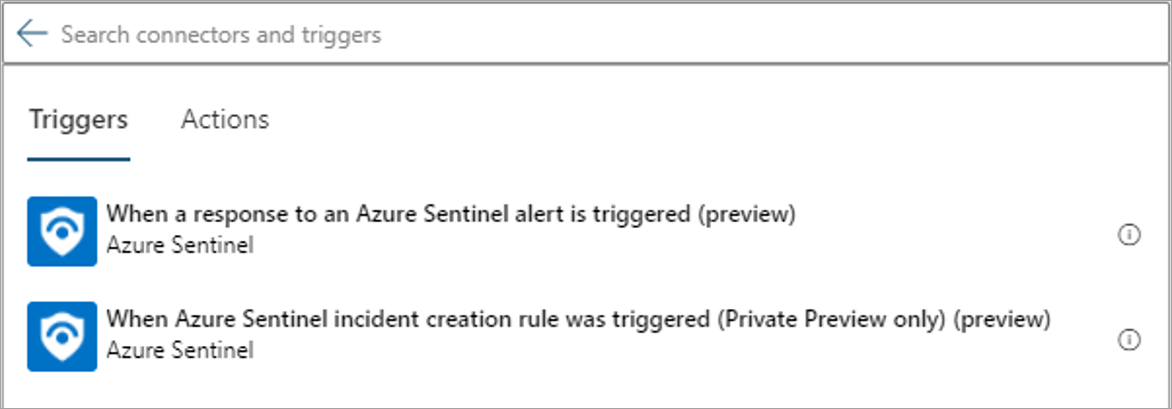 Screenshot of the Microsoft Sentinel trigger.