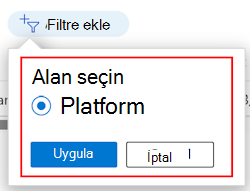 Microsoft Intune'da platforma göre filtrelenmiş filtre listesini gösteren ekran görüntüsü.
