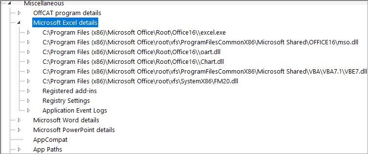 Excel ayrıntılarının ağaç görünümü