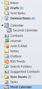Outlook'un sol bölmesindeki Üçüncü Takvim klasörünün ekran görüntüsü.