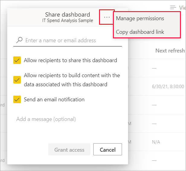 Screenshot of the Manage permissions dashboard.