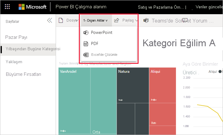 Screenshot showing Export PowerPoint menu bar selections.