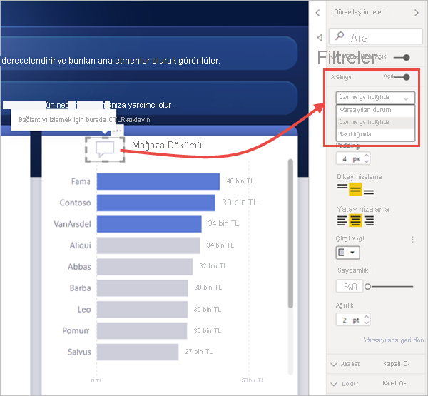 Screenshot showing the On hover state of a button in a Power BI report.