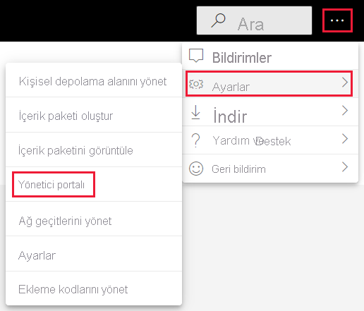 A screenshot showing the admin settings menu option in the Power B I service settings menu