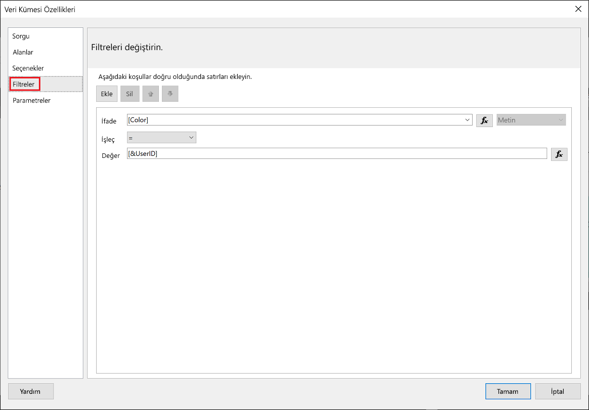 Screenshot of the Power BI Report Builder filter.