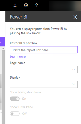 Power BI rapor bağlantısının vurgulandığı SharePoint yeni web bölümü özelliklerinin ekran görüntüsü.
