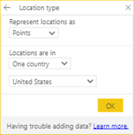 Screenshot shows accepting default location values.