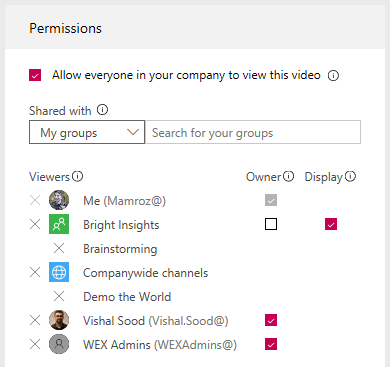 Video izinleri iletişim kutusunun ekran görüntüsü.