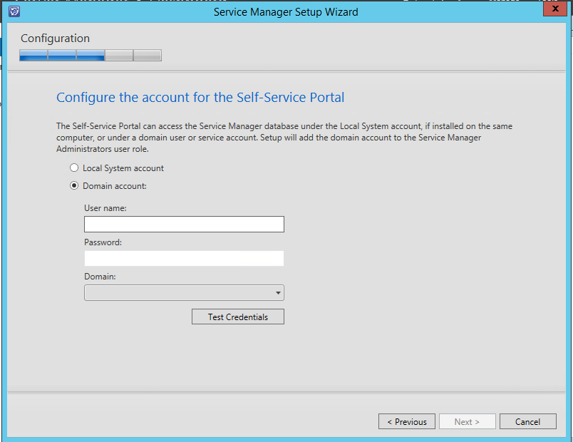 Self-Service portal hesabını gösteren ekran görüntüsü.