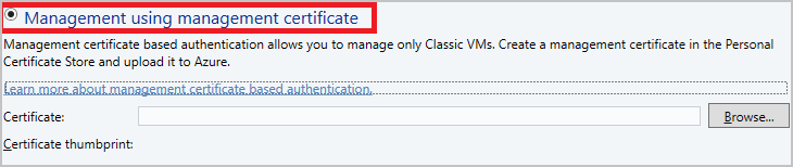 Yönetim sertifikası seçme seçeneğinin ekran görüntüsü.