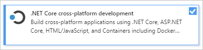 Visual Studio Yükleyicisi .NET Core platformlar arası geliştirme iş yükünün ekran görüntüsü.