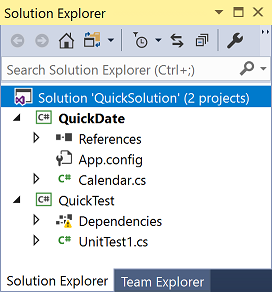 Screenshot that shows Solution Explorer with two projects.
