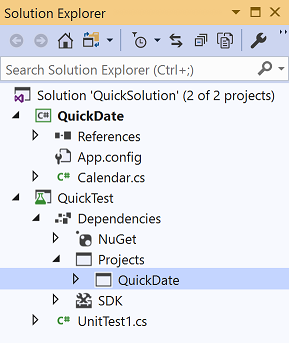 A screenshot of Solution Explorer showing project reference in Visual Studio.