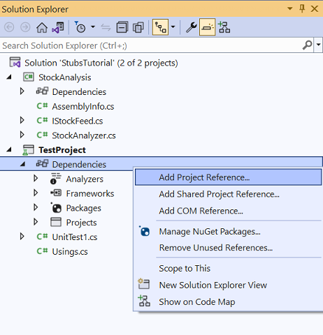 Screenshot of the command Add Project Reference.