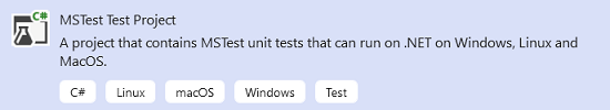 Screenshot of Test project in Visual Studio.