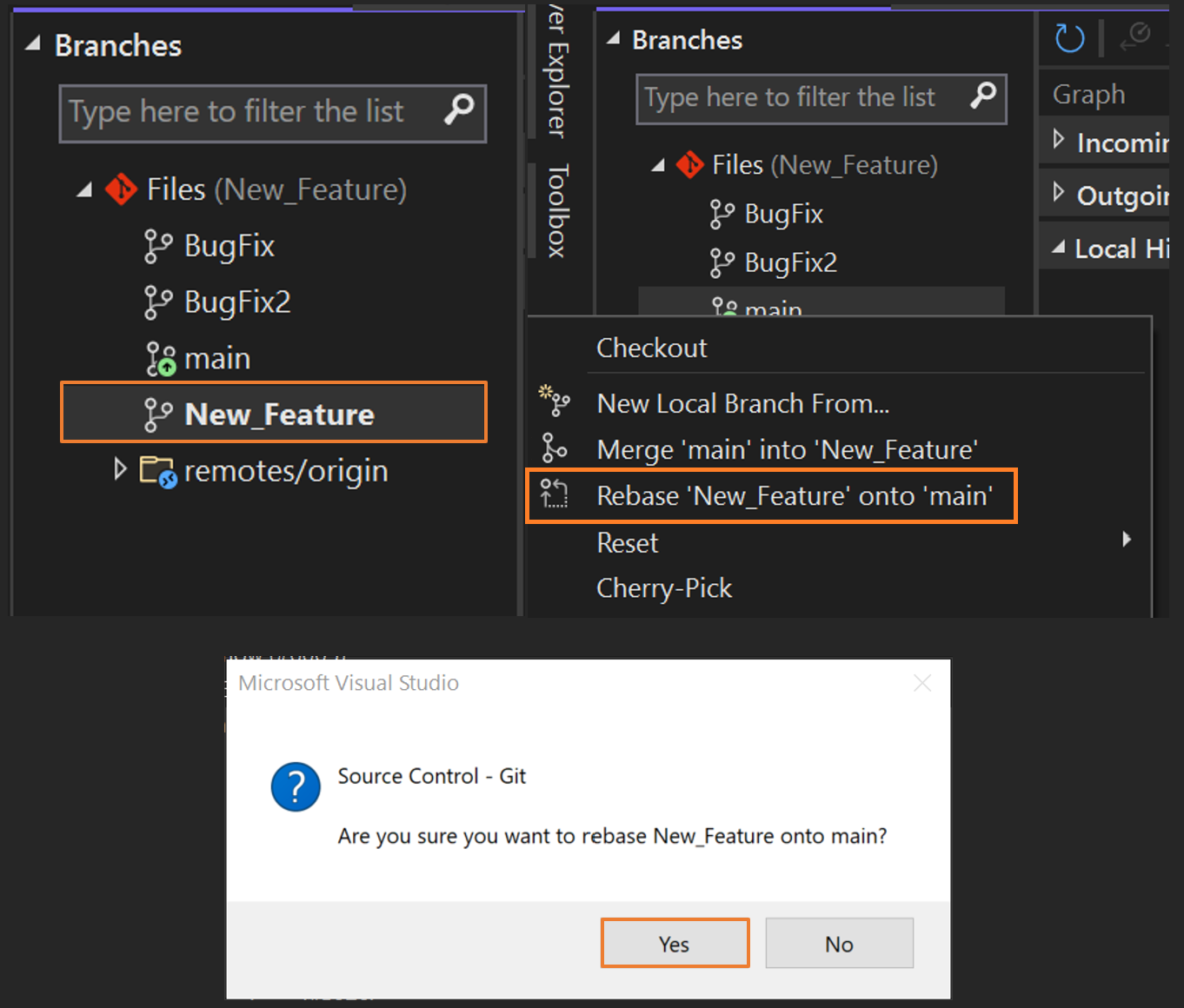 Visual Studio'da dalları yeniden boyutlandırma işleminin ekran görüntüsü.